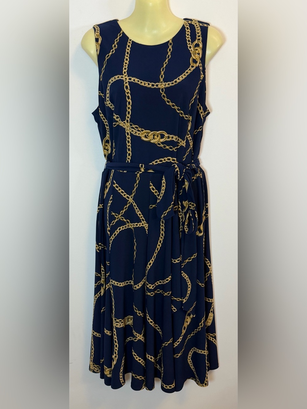 Lauren Ralph Lauren Navy & Gold Chain-Print Jersey Dress